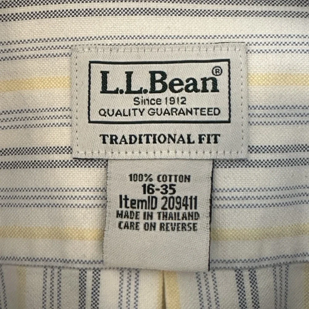 LL Bean Traditional Fit 16 35 Blue Yellow Striped Oxford Preppy Shirt Timeless